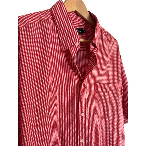Bugatchi Uomo Men’s Size XL Red White Check Button Up Shirt EUC Short Sleeve Poc - Picture 2 of 9